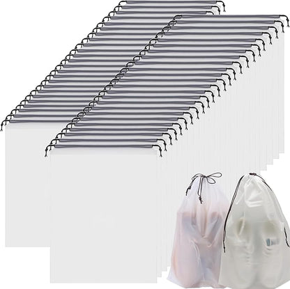 50 Pack Shoe Bags for Travel,Large Clear Shoes Storage Organizers Pouch with Rope for Men and Women,Transparent Travel Shoe Bags for Packing,Waterproof Drawstring Dust Bags Shoe Storage Bag