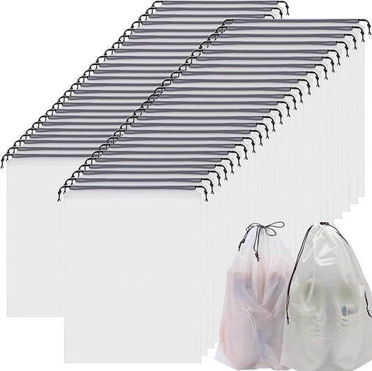 50 Pack Shoe Bags for Travel,Large Clear Shoes Storage Organizers Pouch with Rope for Men and Women,Transparent Travel Shoe Bags for Packing,Waterproof Drawstring Dust Bags Shoe Storage Bag