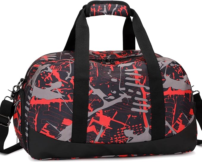 Octsky Sports Duffel Bag Gym Bag with Shoe Compartment Small Travel Overnight Bag Weekender Bag(Red-Graffiti)