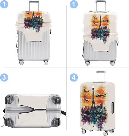 Luggage Cover Washable Suitcase Protector Anti-scratch Suitcase cover Fits 20-34 Inch Luggage (Tower-1, M(24-26inch suitcase))