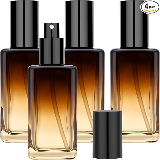 Segbeauty 3.4oz Empty Amber Glass Spray Bottle Refillable Travel Perfume Bottles, 4pcs Fine Mist Large Travel Spray Bottle for Hair, 100ml Sample Glass Atomizer Perfume Refill Bottles for Toiletries