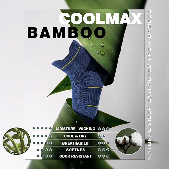 BRISIRA Bamboo Viscose Compression High Ankle Socks Men Women Cushioned Anti Blister HIking Golf Arch Support Running Socks