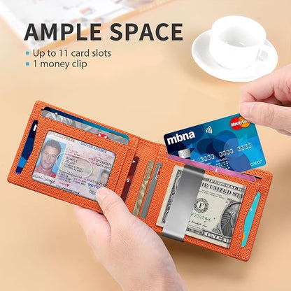 RUNBOX Slim Wallets for Men - Leather Money Clip Mens Wallet - RFID Blocking Front Pocket Bifold Wallet - Thin Credit Card Holder with Gift Box