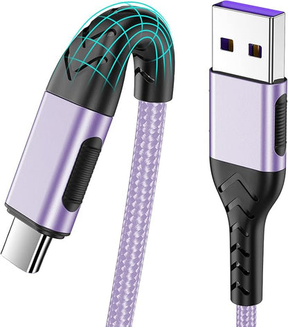 Durcord USB C Charger Cable, 2Pack 10ft Fast Charging USB Type C Cord Cable for Android Phone Pad Laptop, USB A to USB C Type C Charger Cable Compatible with iPhone 15 Pro/Plus/Max-Light Purple