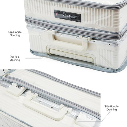 Clear Carry On Luggage Cover, No Disassembly, 24 Inch with Front Pocket Zipper, PVC Plastic Material, Travel Waterproof Transparent Suitcase Protector