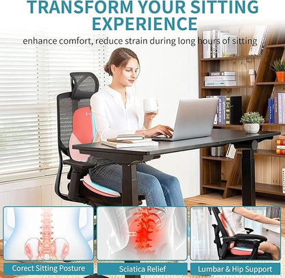 FLORICH Seat Cushion and Lumbar Support Pillow for Office Chair Car Neck Headrest Pillow 100% Memory Foam Seat Pads Pressure Relief Back Cushion and Carseat Pads(Pink)