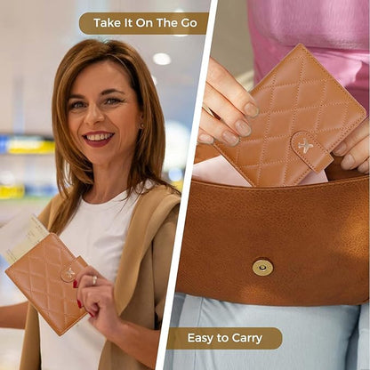 Melsbrinna Rfid Passport Holder for Travel women/Men, Cute Passport Wallet Rfid Blocking Card Slots, Rfid Passport Cover/CaseTravel Wallet, Passport Book Holder (1, LG BROWN)