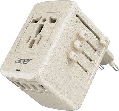 Acer Universal Travel Plug Adapter - International Power Adapter with 5 USB Ports (3 USB C) 5.8A, Worldwide Outlet Charger for USA to European UK France Germany Spain, Type C/E/F/G/I/L/A,Beige