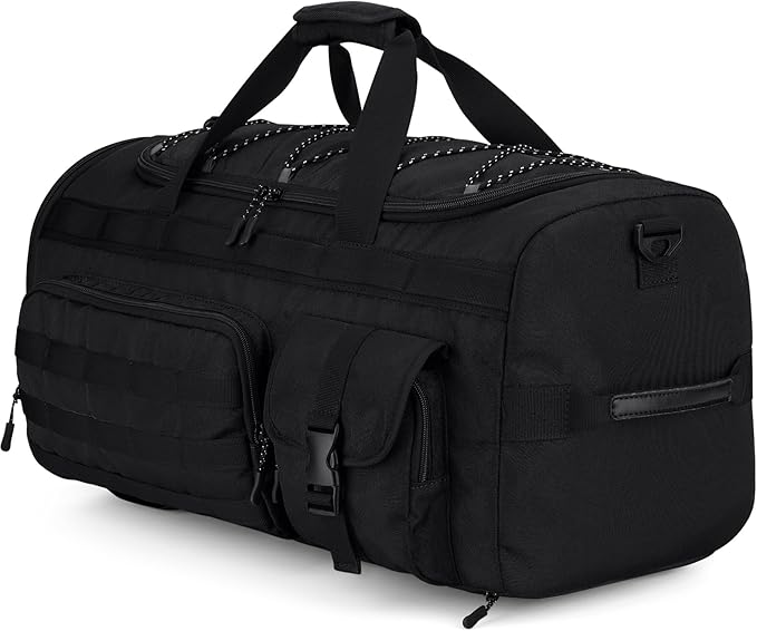 Gonex 45L Duffel Bag for Men, 3 in 1 Convertible Carry Gym Duffle with Shoe Compartment, Tactical Gear Loops, Water-Repellent Lining, Workout & Travel Bag (Black)