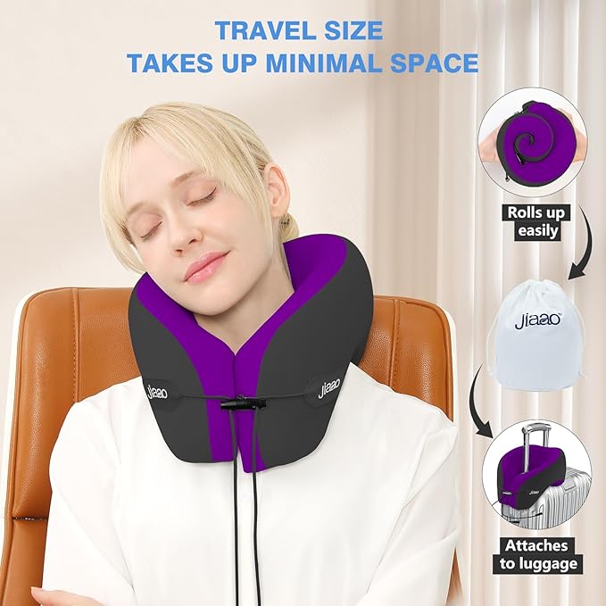 jiaao Travel Neck Pillow for Airplanes, Neck Pillow for Traveling,360º Ergonomic Memory Foam Travel Pillow, Soft and Breathable Cover,Portable Pillows for Car, Train or Airport Travel Essentials