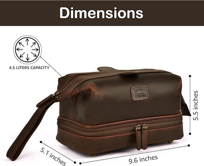 LEATHER VILLAGE Genuine Leather Dopp Kit – Large Travel Toiletry Bag with Waterproof Lining, Dual-Zip Design for Men & Women, Organizer for Shaving, Makeup & Essentials - Cherry