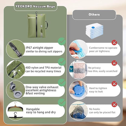 Vacuum Bags for Travel, Professional IP67 Reusable Vacuum Compression Bags for Travel Suitcases, Durable Space Saver Bag (2 PACK GREEN, No Pump)