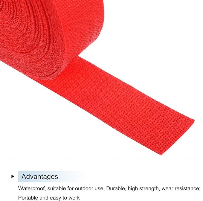 MECCANIXITY Lightweight Polypropylene Webbing Strap 1 1/2" 25 Yard Backpack Strapping Band Orange Red for Outdoor Luggage Cargo Straps