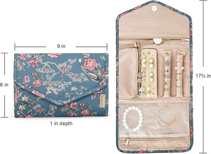 BAGSMART Travel Jewellery Organiser Roll Foldable Jewelry Case for Journey-Rings, Necklaces, Bracelets, Earrings, Flower Bird