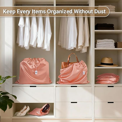 Ewen 23.6x19.6in Pink Orange Dust Bags for Handbags, 7 Pack of Dustproof Silk Bags with Drawstring for Shoes and Boots, Purse Bag for Storage, Satin Covers for Travel, Protectors for Luxury Handbags