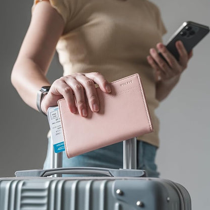 VULKIT Passport Holder for Travel, Rfid Blocking Passport Cover, Slim Travel Wallet for Men & Women, Dusty Pink