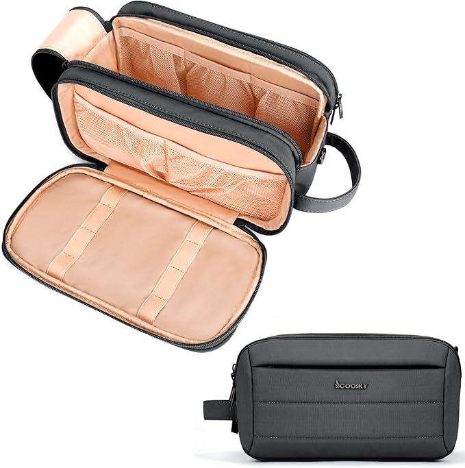 Toiletry Bag for Men & Women, Cruise Ship Travel Essentials, Shaving Dopp Kit with Dry and Wet Separation, Water-resistant Bathroom Cosmetic Organizer Bag, Makeup Accessories with Trolley Belt, Black