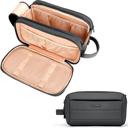 Toiletry Bag for Men & Women, Cruise Ship Travel Essentials, Shaving Dopp Kit with Dry and Wet Separation, Water-resistant Bathroom Cosmetic Organizer Bag, Makeup Accessories with Trolley Belt, Black