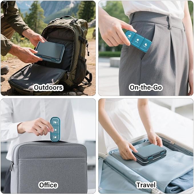 Vikie Weekly Pill Organizer 3 Times a Day, Morn NOON Night, BPA-Free, Portable & Moisture-Proof for Pills, Vitamins, Supplements (3x7 Blue)
