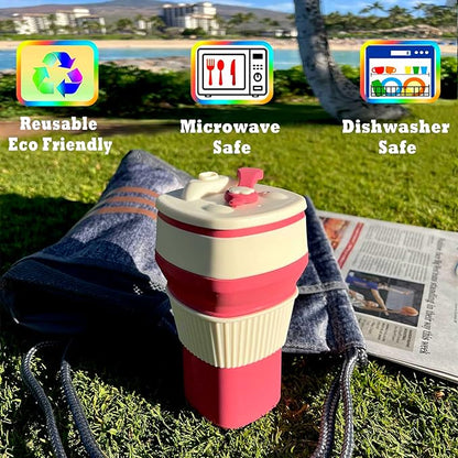 Collapsible Silicone Cup, Safe & Portable, for Hot & Cold Drinks, 18.6 oz (550 ml) - Travel, Camping, Office, and More – Desert Rose