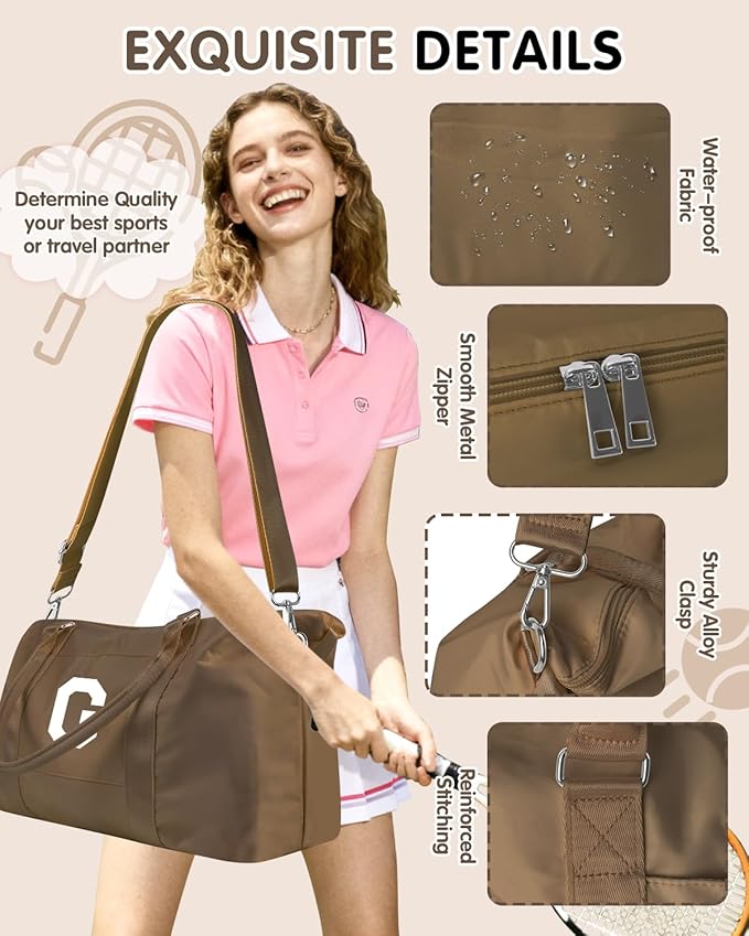 Birthday Graduation Gifts for Daughter,Initial Travel Duffel Bag Sports Gym Bag for Girls Teen Kids Birthday Gifts,Personalized Weekender Bag Carry On Tote Bags Cute Overnight Bag for Women(Brown, G)