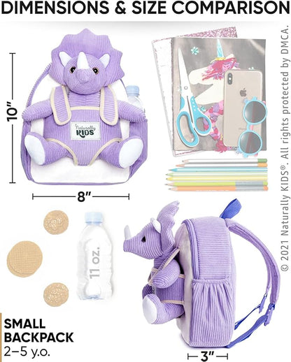 Naturally KIDS Purple Dinosaur Toys for Girls, Triceratops Toy, Dinosaur Gifts for 2 3 Year Old Girls, Toddler Backpack