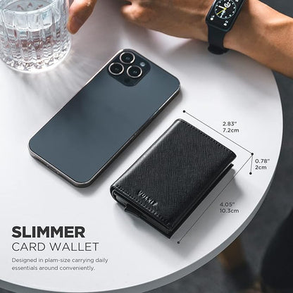 VULKIT Pop up Card Wallet Minimalist Cash Wallets RFID Blocking Leather Smart Credit Card Holder with ID window for Men(Cross Black)