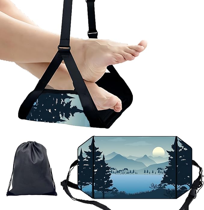 Airplane Foot Hammock for Plane Travel Ajustable Foot Rest for Plane Comfort Sling Airplane Gadgets for Adult Long Fling,Plane Travel Essentials (Mountain)