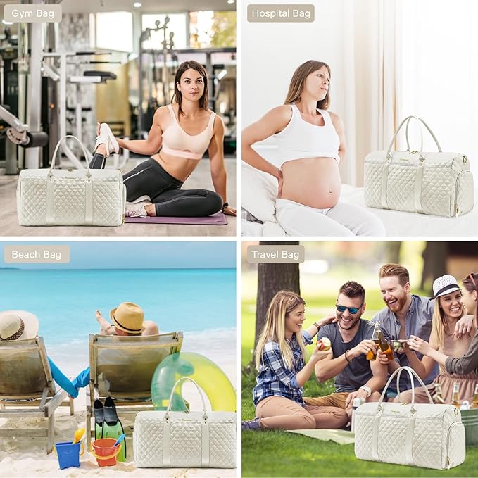 Duffle Bag for Travel,Personal Item Travel Bag with Toiletries Bags,Gym Bags for Men and Women with Wet Pocket & Shoes Compartment(White)