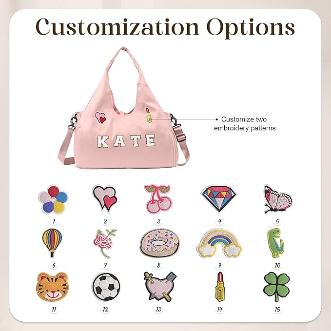 Personalized Duffel Bag Custom Sport Gym Travel Bags Embroidered Name Text Customized Dry Wet Separated Weekend Waterproof Bag for Women Men (C-Pink)