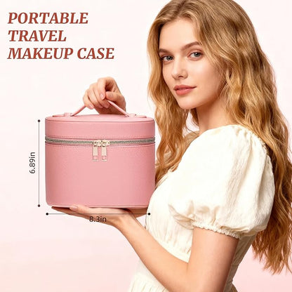 Makeup Case for Women,Travel Make Up Bag Organizer With Compartments and Handle,Portable Cosmetic Bags for Girl,Toiletry Bag for Women - Pink