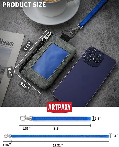 Minimalist Wallet For Mens Womens, Keychain RFID Blocking Zipper Small Wallet with ID Window 2 Lanyards,Water Resistant Travel Cash Card Coin Case Boys Girls