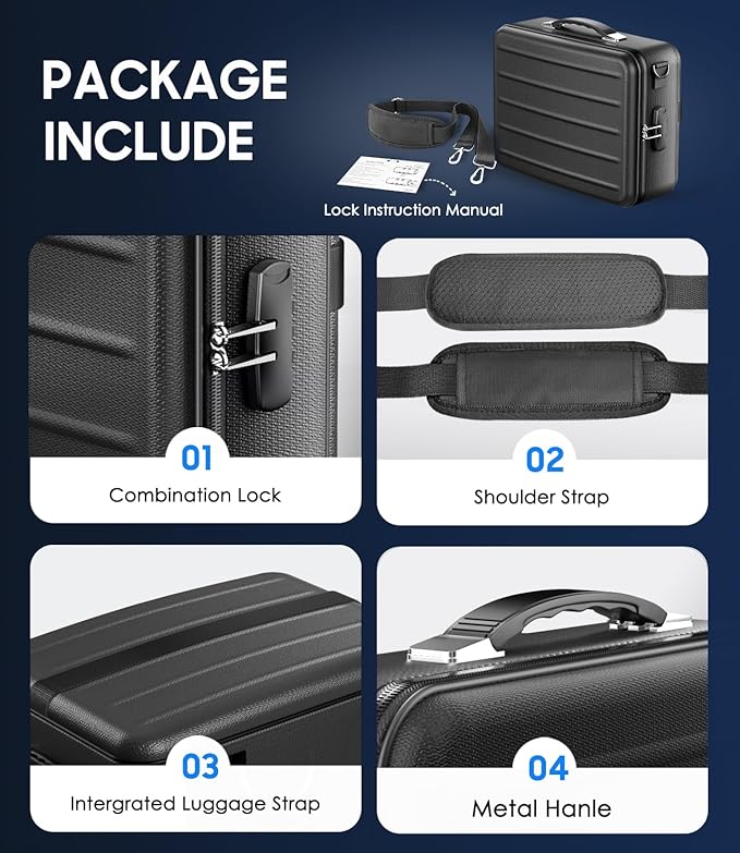 Fireproof Document Box with Lock, Hard-Shell Fireproof Safe for Home Documents, Portable Travel Fire Proof File Box for Passport Laptop Certificates, Black