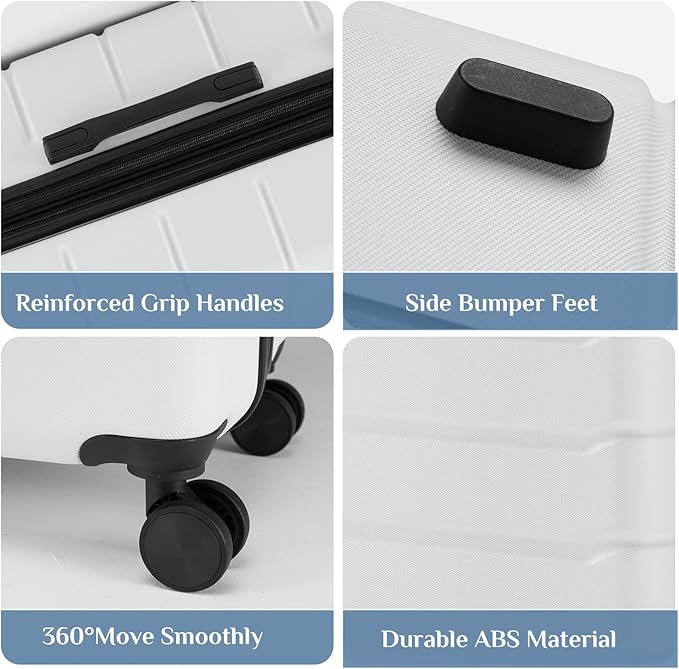 NEWBULIG 25 Inch Carry on Luggage, Lightweight Expandable Rolling Suit Case with TSA Lock, Hard Shell ABS Suitcase with Double Spinner Wheels, White