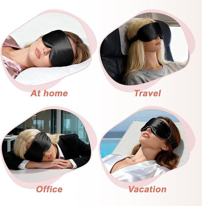 VOCOSTE 22 Momme Pure Silk Sleep Mask with Travel Pouch, 3D Contour Adjustable Blindfold for Side Sleepers, Eye Mask Locks Light for Sleeping, Black