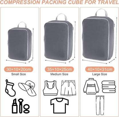 PATIKIL Compression Packing Cube for Travel, 3 Set Waterproof Nylon Luggage Organizer Bags Lightweight Compression Cube for Outdoor Suitcases Backpack, Gray