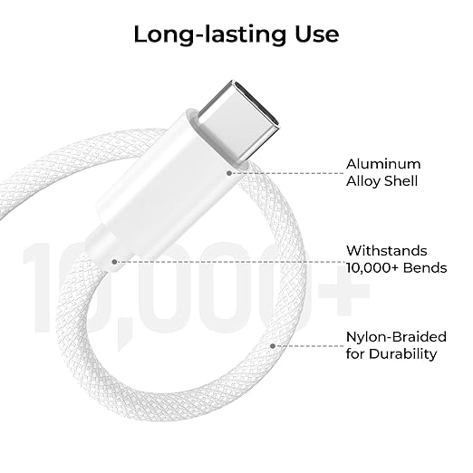 Basesailor USB Type C Charger Cable 10FT 2Pack,Nylon Charging Cord for iPhone 17 16 Pro Max,Samsung Galaxy Z Fold 5,Note 20,Tab S10 S10E 10E FE S23 S22 S21 23 Plus Ultra,A52 A54,Google Pixel 7 6 XL