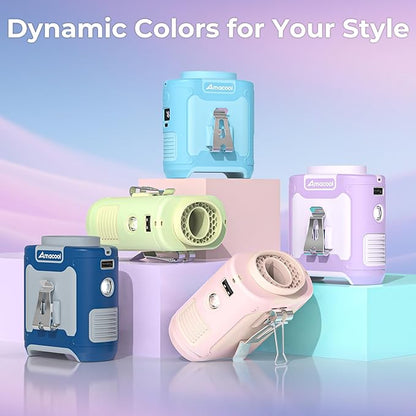 AMACOOL Portable Waist Fan Clip On, MAX 40H Work Time, 10000mAh Rechargeable Wearable Shirt Fan with Light, 16000RPM Powerful 5 Speed Belt Fans Personal Cooling Fans for Outdoor Jobsite Travel