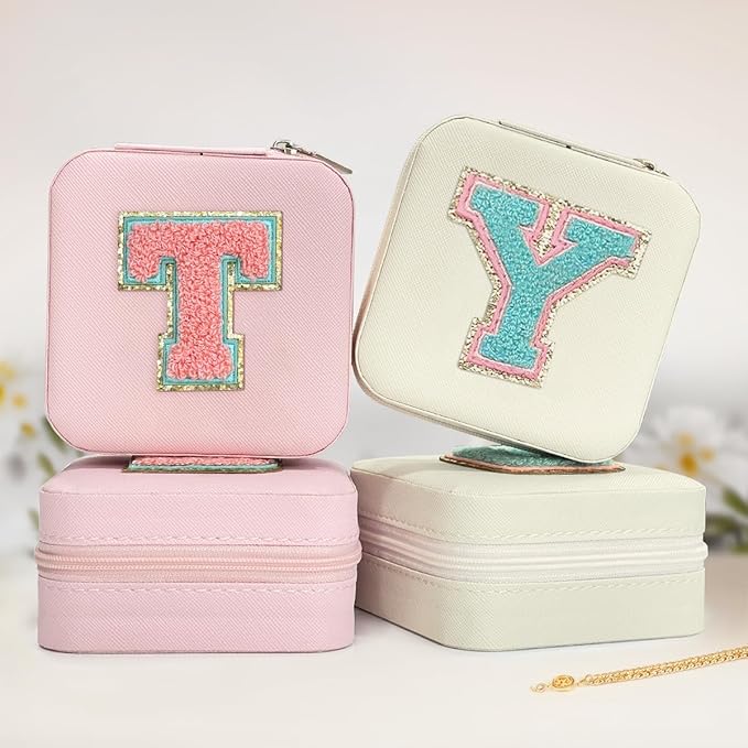 SANDJEST Personalized Jewelry Box, White Travel Jewelry Box with Initial Y, Small Monogrammed Jewelry Case Organizer for Girls Women Teen Kids, Mini Travel Essentials Gifts for Birthday Christmas
