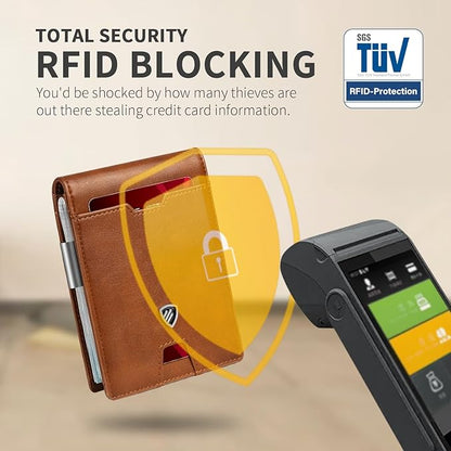 RUNBOX Mens Slim Wallet with Money Clip RFID Blocking Bifold Credit Card Holder for Men with Gift Box