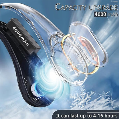 Neck Fan, Bladeless Neck Fan, 4000 mAh Rechargeable Personal Fan, 360° Hands Free Wearable Fan, 3 Speeds Adjustable,Faster Cooling, Ultra Quiet, Suitable for Home, Office, Travel, Sports
