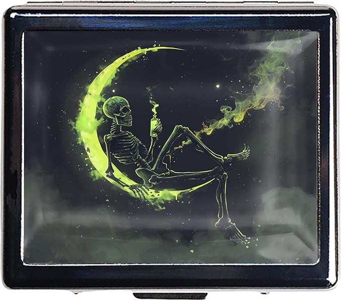 7 Days Chromed Shiny Silver Pill Organizer with Mirror Inside Has 8 Separate Compartments Rectangle Cute Travel Pill Organizer for Purse 7 Days (The Skeleton on The Moon)