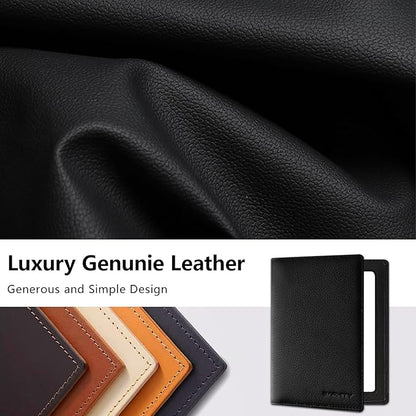 Genuine Leather Passport Holder Wallet Cover for Women and Men,Rfid Travel Wallet Passport Document Holder with Zipper Pocket Gift for Women and Men - Black