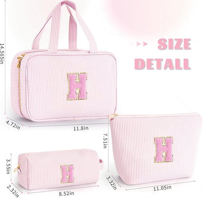 Personalized Initial Cute Toiletry Bag Pouch Make Up Bags Travel Cosmetic Makeup Bag for Girl Girlfriend Wife Teacher Mom Her 16th 17th 18th Birthday Gifts - Pink H