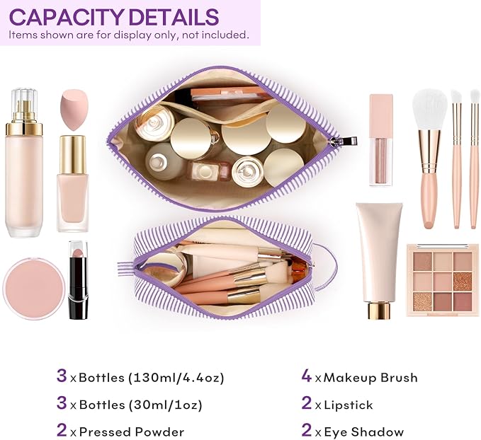 2 PCS Initial Makeup Bags for Women: Cosmetic Bag for Travel Toiletry - Birthday Gifts for 11 12 13 14 15 16 17 18 Years Old Girl Graduation Teacher Gift- Teen Girl Gifts Trendy Stuff - Purple I