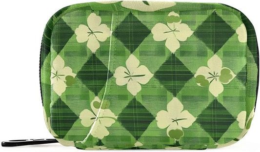 Green Plaid Clovers St. Patrick Cute Pill Organizer Weekly Travel Pill Box 7 Day Large Capacity Pill Dispenser Case with 8 Pill Container Daily Pill Box Organizer Vitamin Holder Pill Bot