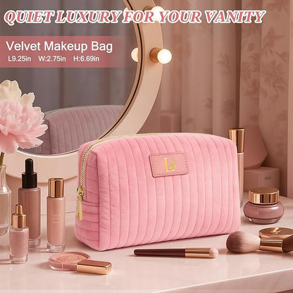 Monogrammed Make Up Bags for Women,Personalized Cosmetic Bags Women,Small Quilted Makeup Pouch,Cute Makeup Bag Travel,Birthday Gifts for Teen Girl (Pink L)