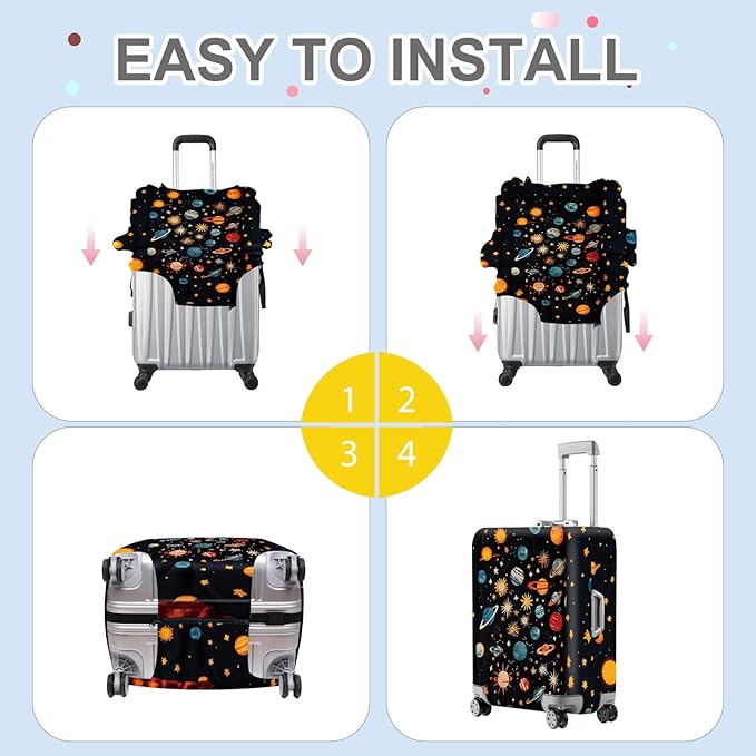 ANNA QUEEN Galactic Planets Luggage Cover, Cosmic Planets & Stars Design, Stretchable, Washable Travel Sleeve for 20-34 Inch Luggage