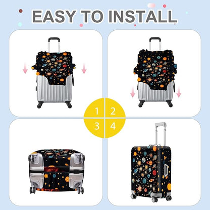 ANNA QUEEN Galactic Planets Luggage Cover, Cosmic Planets & Stars Design, Stretchable, Washable Travel Sleeve for 20-34 Inch Luggage