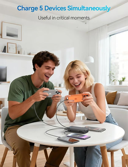 Portable Charger Power Bank Built-in Cables, 32000mAh 22.5W USB C Fast Charging, 5 Outputs 3 Inputs Travel Essentials Battery Pack Compatible with iPhone, iPad, Samsung, Google Pixel, Black